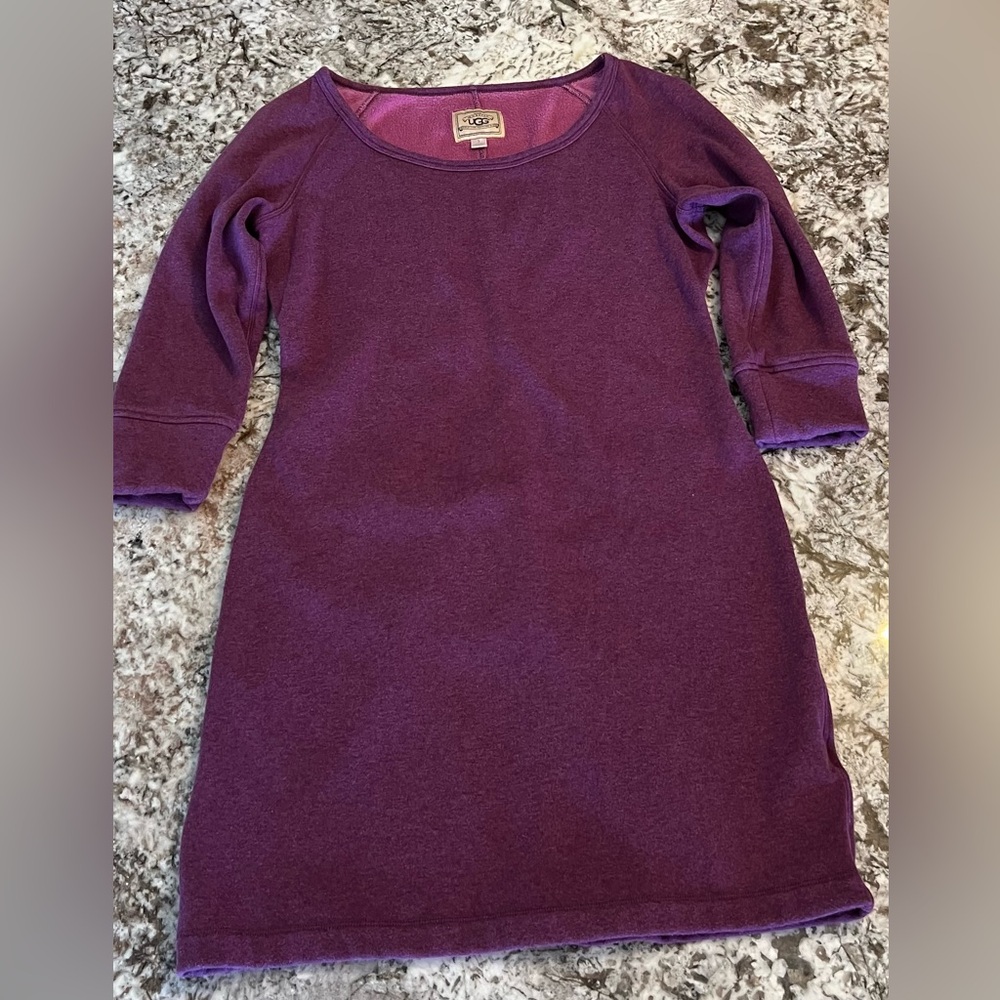 S UGG Australia Lirette Fleece Lined 3/4 Sleeve Sweater Dress Purple Cozy Small